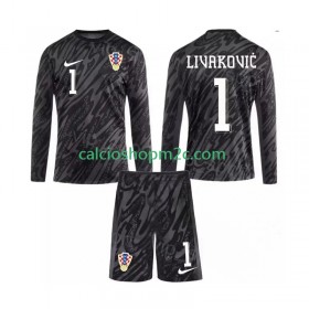 Croazia DOMINIK LIVAKOVIC 1 Portiere Bambino Maglia Terza 2024 Manica Lunga (+ Pantaloncini)